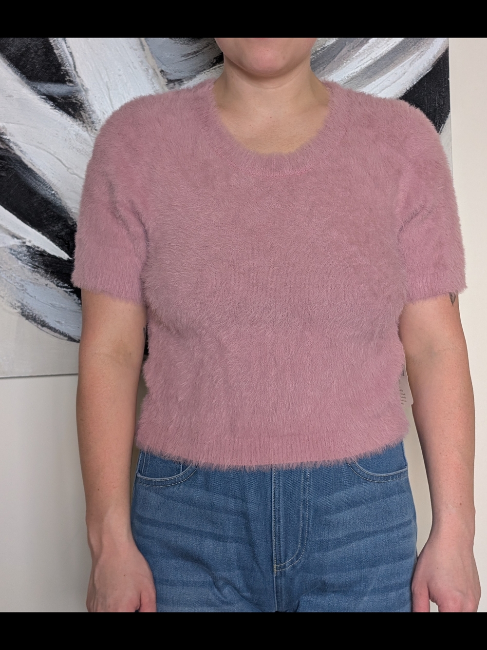 Altar`d State Soft Fuzzy Cropped Sweater - Dusty Pink